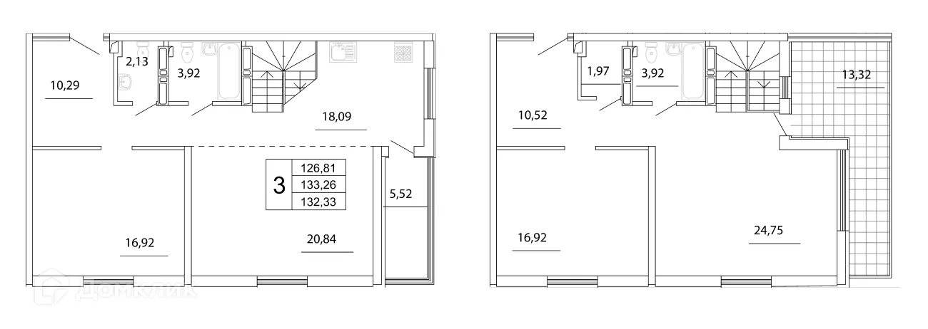 Планировка 4-комнатной квартиры 160.11 м² в ЖК "Дом у Космопорта-2", г. Самара — фото 1