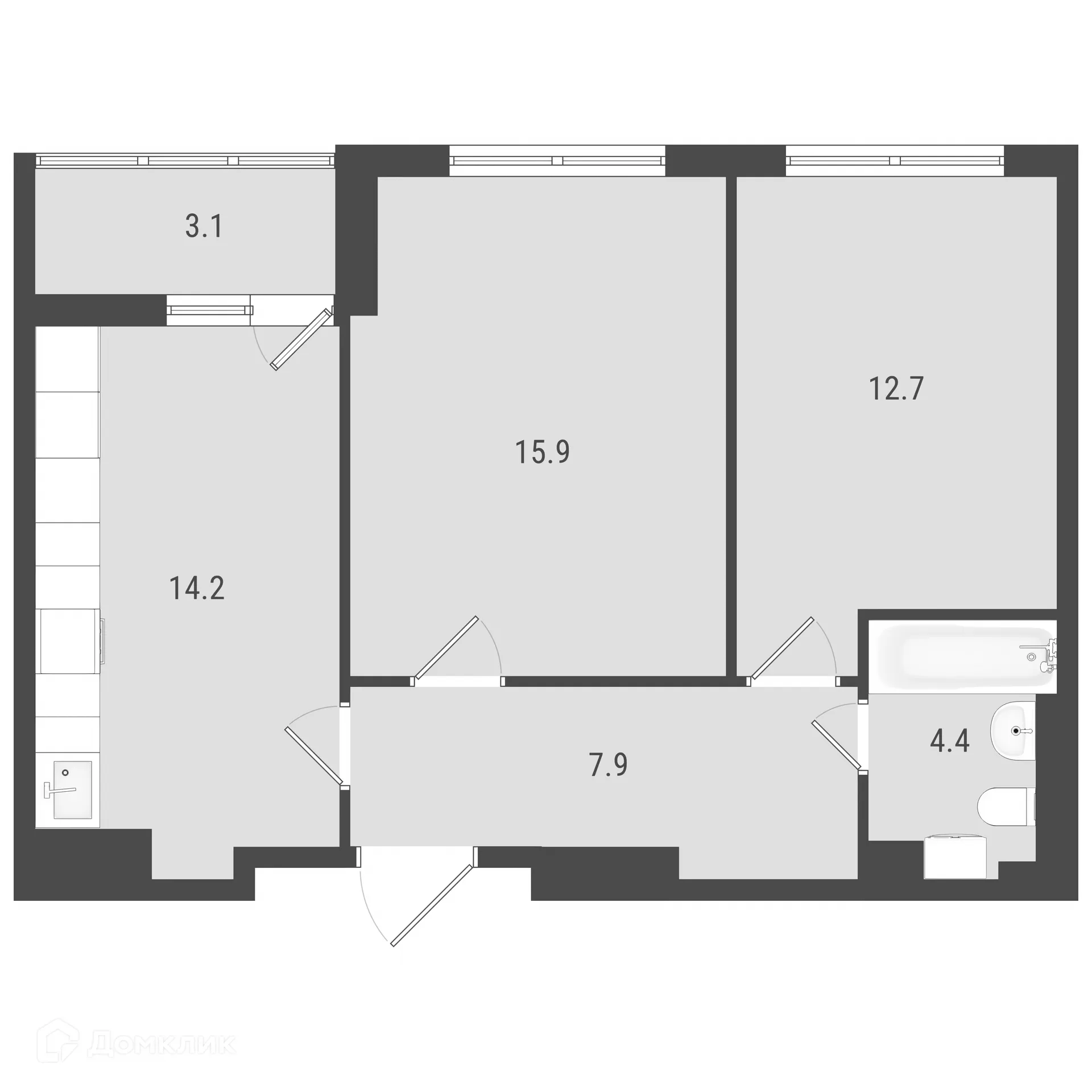 Планировка 2-комнатной квартиры 56.69 м² в ЖК Макрорайон АМГРАД, г. Самара — фото 1