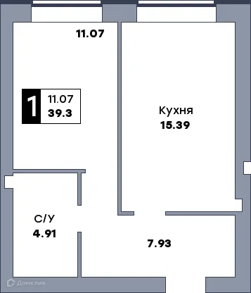 Планировка 1 комн. в ЖК Заречье