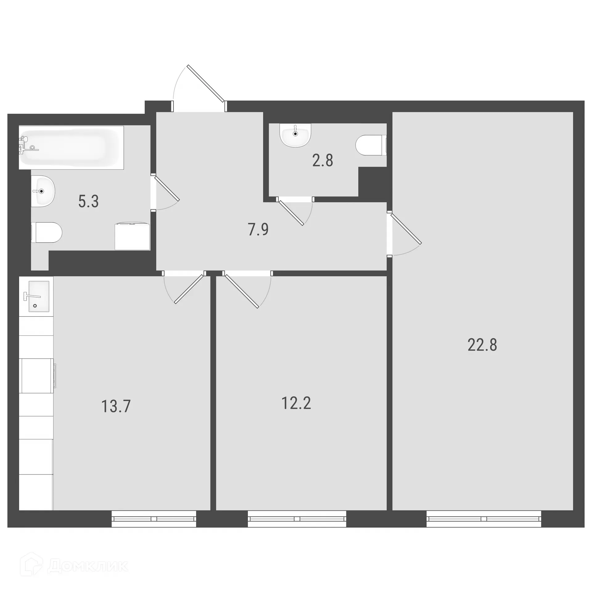 Планировка 2-комнатной квартиры 64.61 м² в ЖК Макрорайон АМГРАД, г. Самара — фото 1
