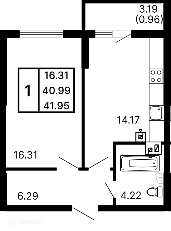 Планировка 1 комн. в ЖК Развитие