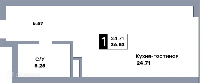 Планировка студии квартиры 36.53 м² в ЖК Самара Сити, г. Самара — фото 1