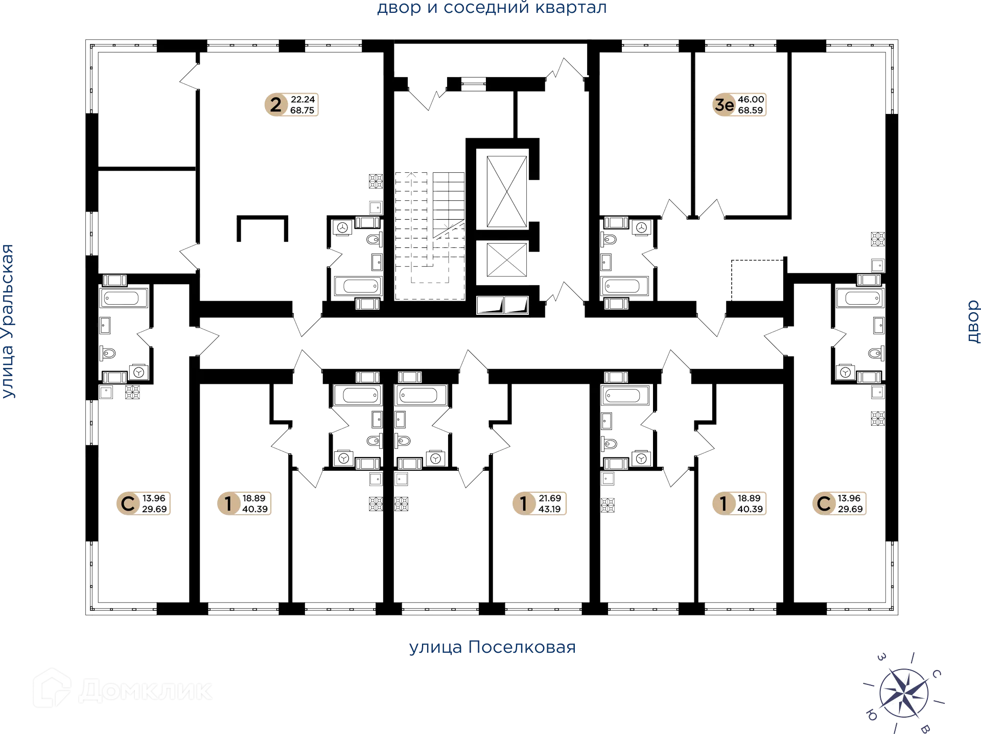 Планировка 2-комнатной квартиры 68.75 м² в ЖК Легенда, г. Самара — фото 2