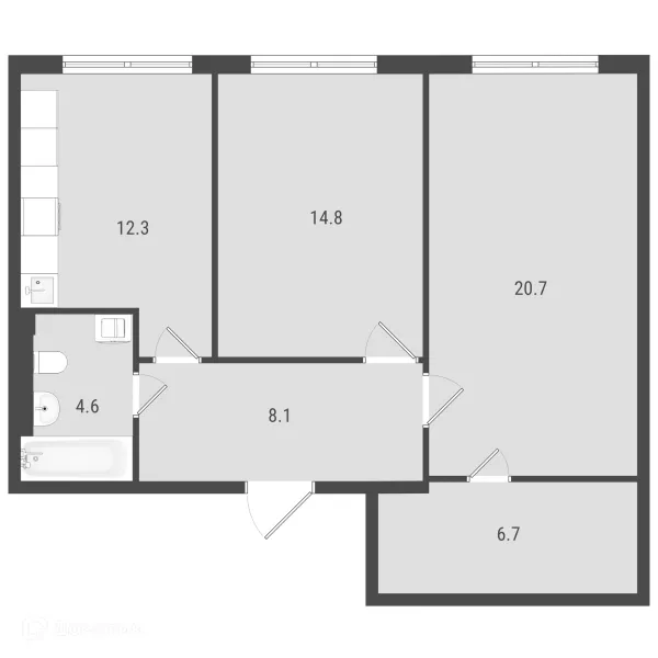 Планировка 2 комн. в ЖК Макрорайон АМГРАД