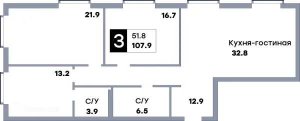 Планировка 3 комн. в ЖК Самара Сити