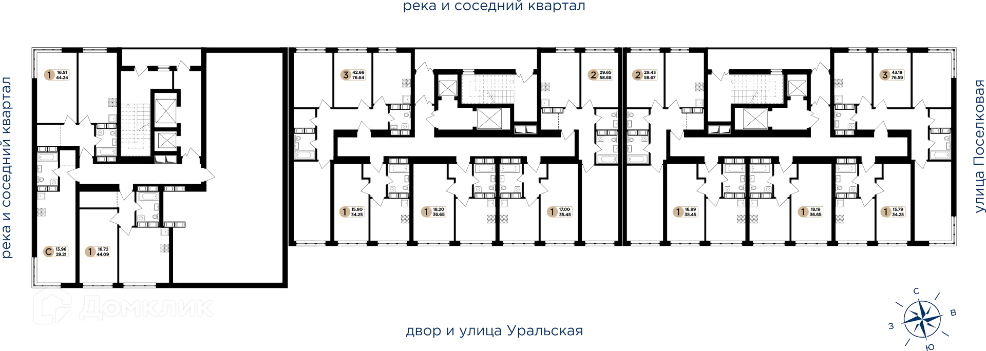 Планировка 1-комнатной квартиры 44.09 м² в ЖК Легенда, г. Самара — фото 3
