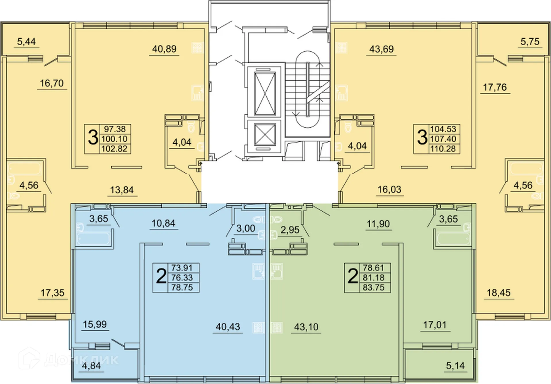Планировка 2-комнатной квартиры 83.75 м² в ЖК "Дом у Космопорта-2", г. Самара — фото 6