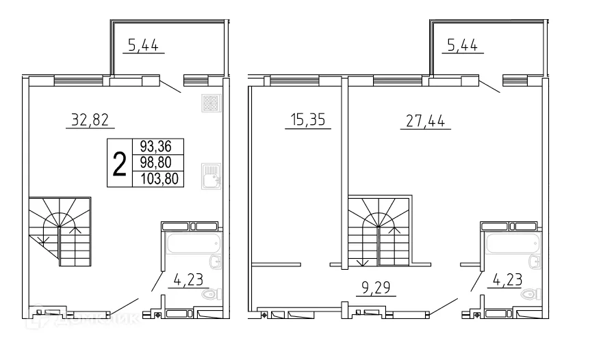 Планировка 2-комнатной квартиры 104.24 м² в ЖК "Дом у Космопорта-2", г. Самара — фото 1