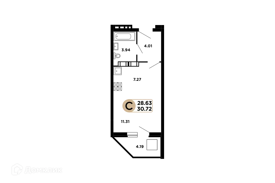 Планировка студии квартиры 29.8 м² в ЖК Московский, г. Самара — фото 1