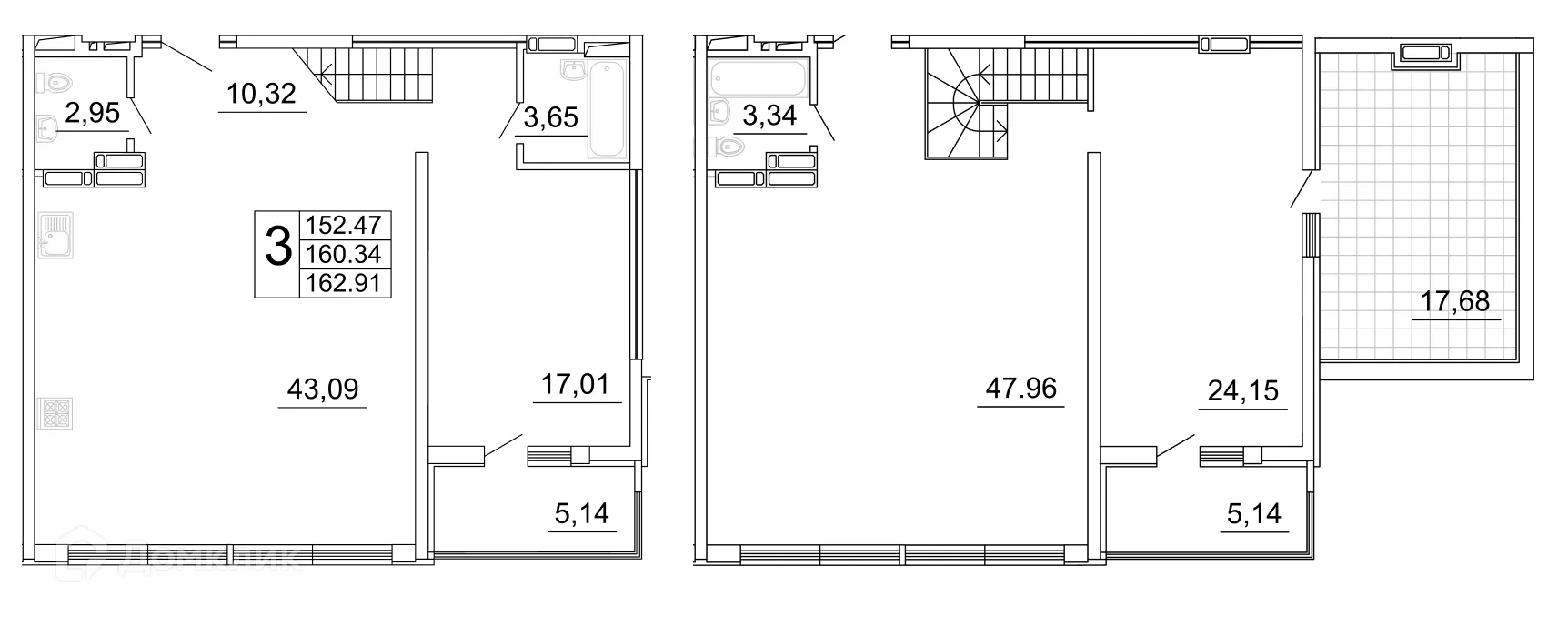 Планировка 2-комнатной квартиры 180.43 м² в ЖК "Дом у Космопорта-2", г. Самара — фото 1
