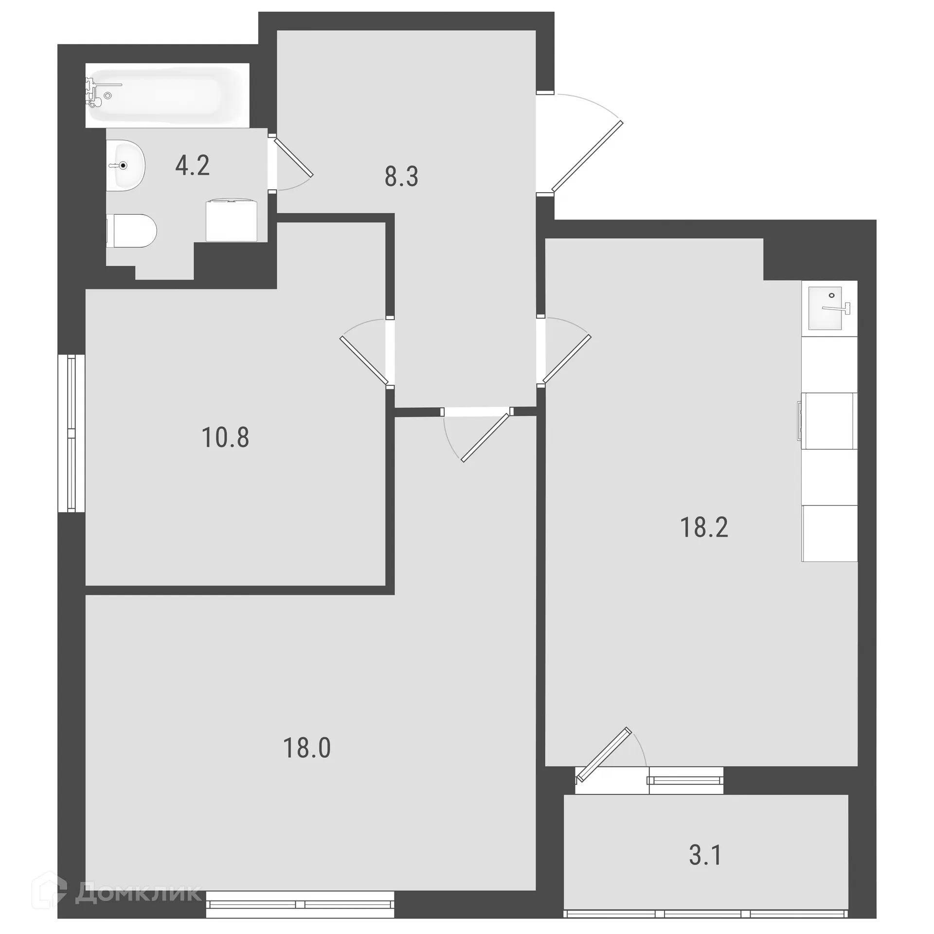 Планировка 2-комнатной квартиры 61.08 м² в ЖК Макрорайон АМГРАД, г. Самара — фото 1