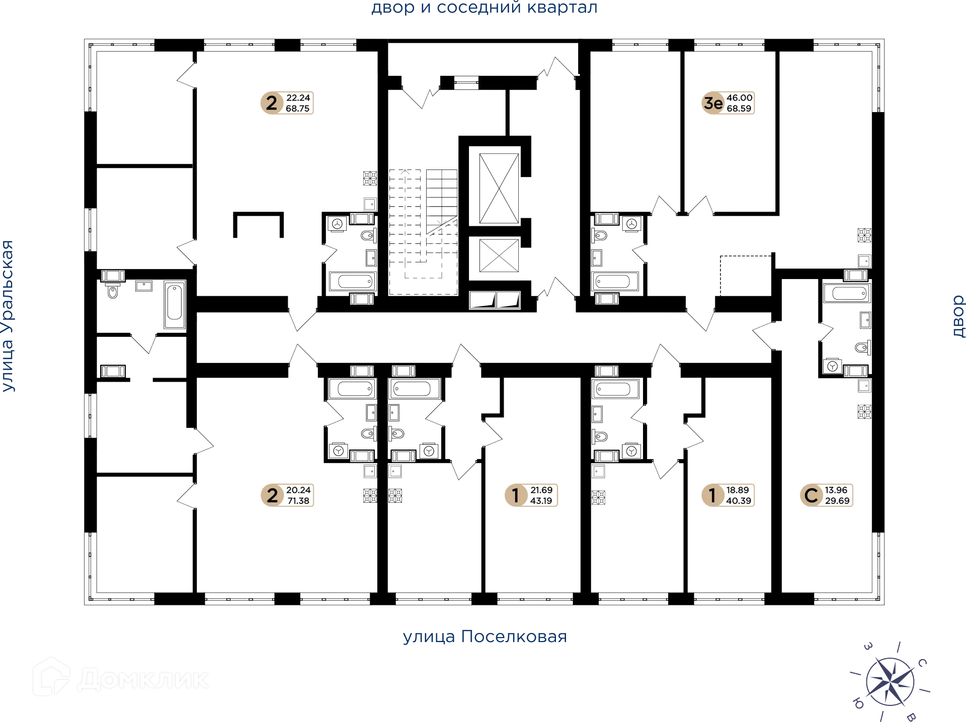 Планировка 1-комнатной квартиры 43.19 м² в ЖК Легенда, г. Самара — фото 2