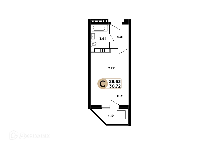 Планировка студии квартиры 30 м² в ЖК Московский, г. Самара — фото 1