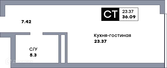 Планировка студии квартиры 36.09 м² в ЖК Самара Сити, г. Самара — фото 1