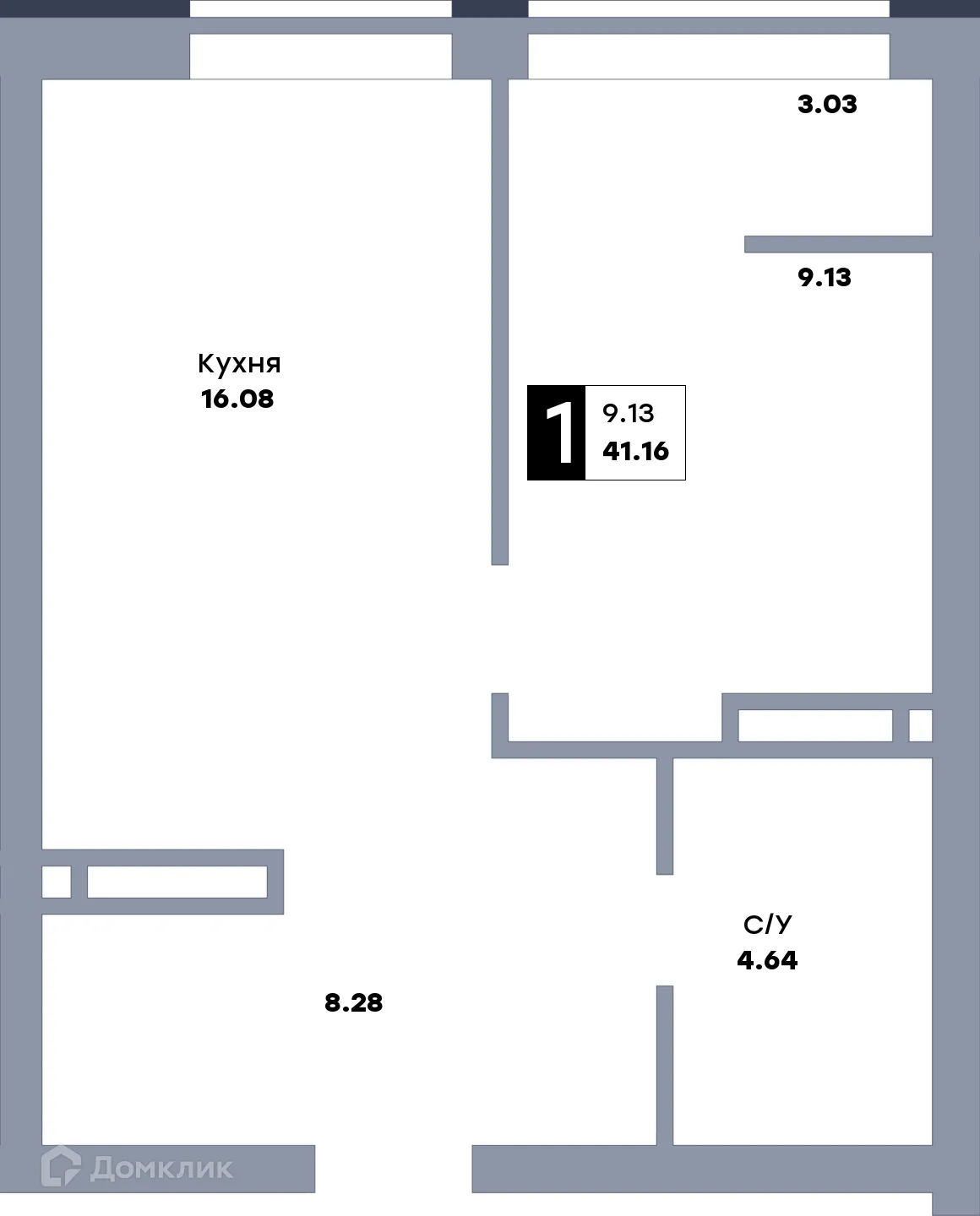 Планировка 1-комнатной квартиры 43.8 м² в ЖК Зеленый квартал, г. Самара — фото 10