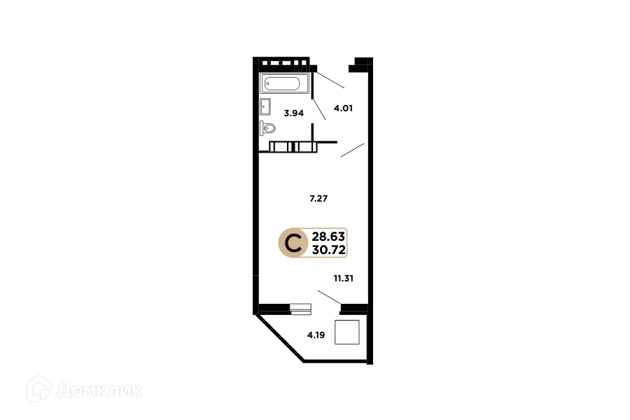 Планировка студии квартиры 29.2 м² в ЖК Московский, г. Самара — фото 1