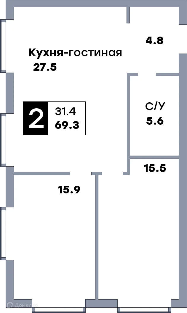 Планировка 2-комнатной квартиры 66.8 м² в ЖК Самара Сити, г. Самара — фото 1