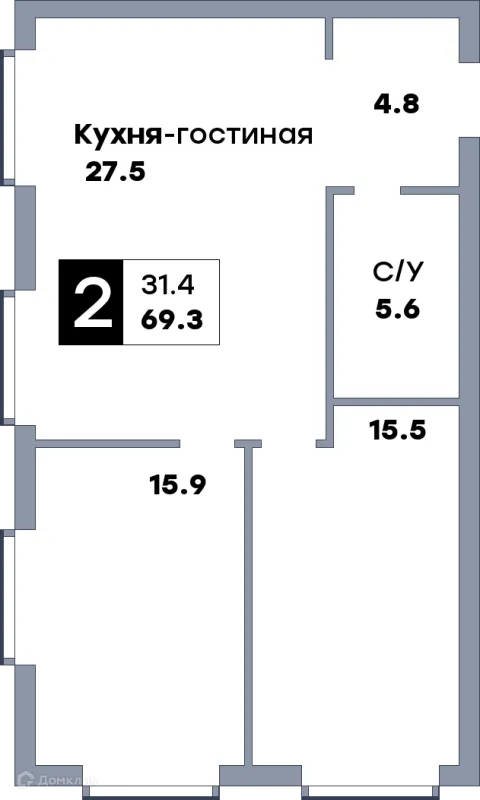 Планировка 2 комн. в ЖК Самара Сити