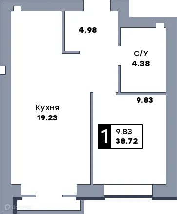 Планировка 1-комнатной квартиры 39.8 м² в ЖК Заречье, г. Самара — фото 3