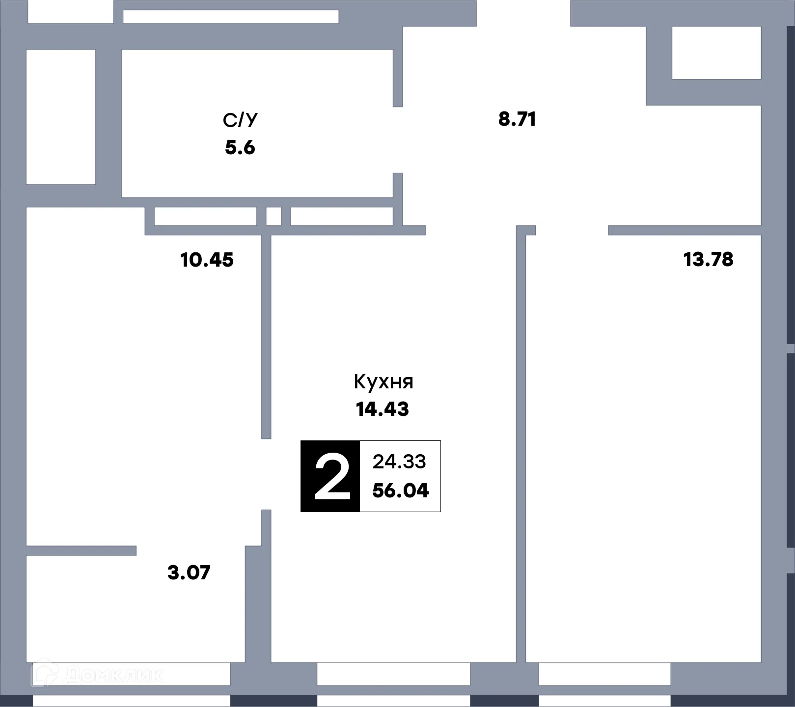 Планировка 2-комнатной квартиры 58.9 м² в ЖК Зеленый квартал, г. Самара — фото 1