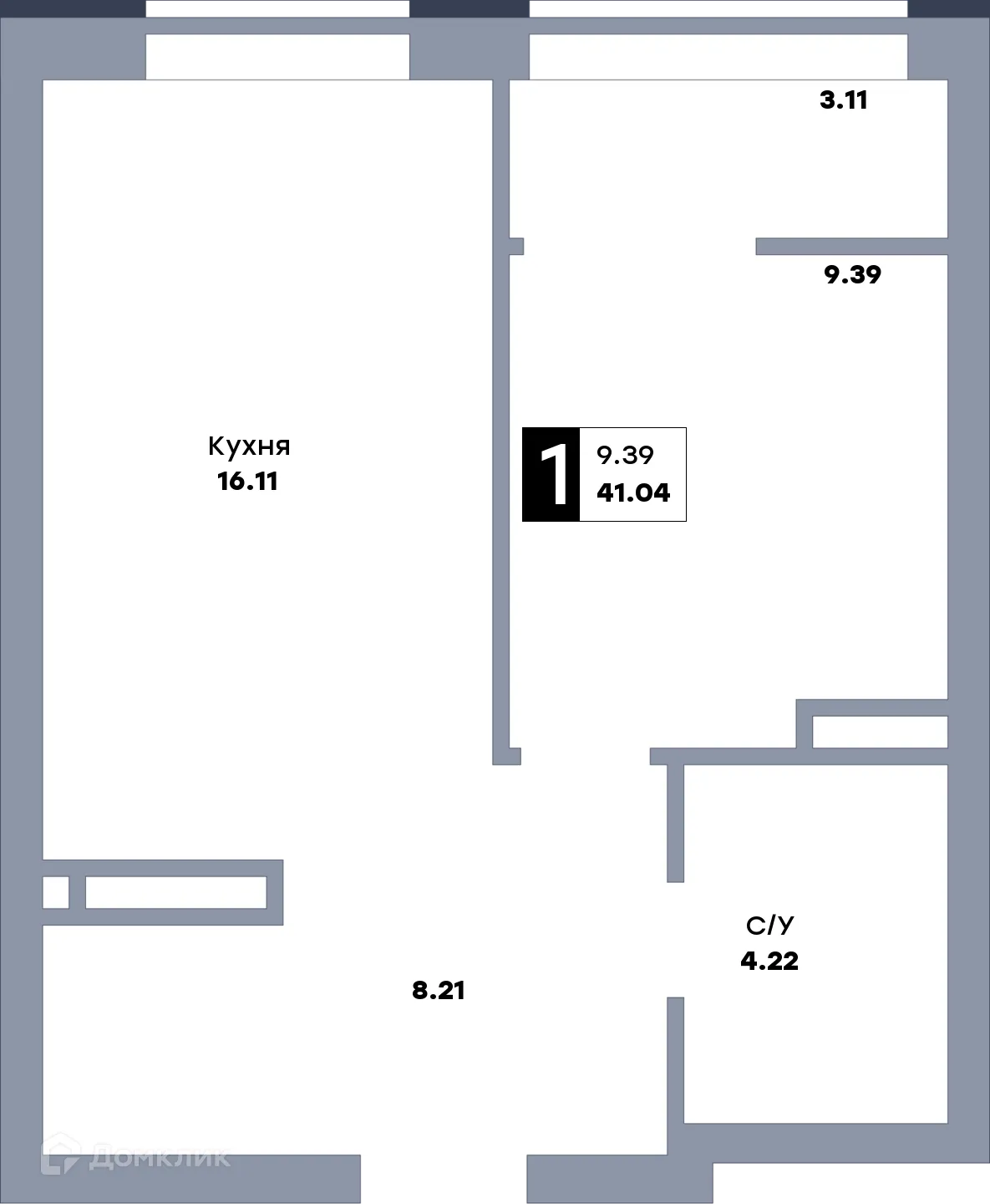 Планировка 1-комнатной квартиры 43.7 м² в ЖК Зеленый квартал, г. Самара — фото 1