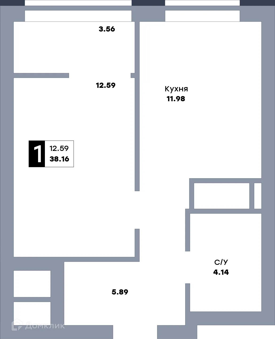 Планировка 1-комнатной квартиры 39.8 м² в ЖК Зеленый квартал, г. Самара — фото 1