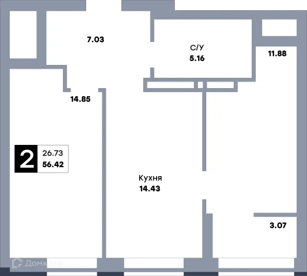 Планировка 2 комн. в ЖК Зеленый квартал