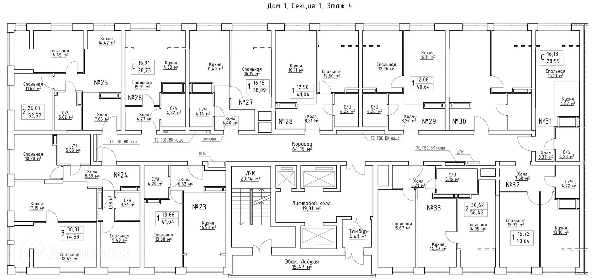 Планировка 2-комнатной квартиры 58.9 м² в ЖК Зеленый квартал, г. Самара — фото 2