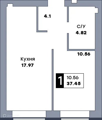 Планировка 1-комнатной квартиры 38.7 м² в ЖК Заречье, г. Самара — фото 1
