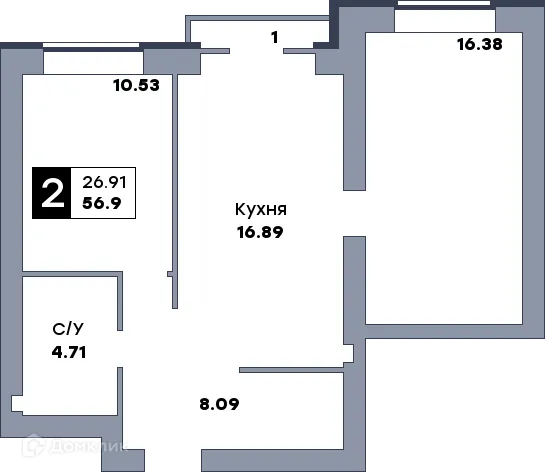 Планировка 2-комнатной квартиры 58.5 м² в ЖК Заречье, г. Самара — фото 1