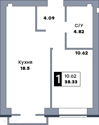 Планировка 1-комнатной квартиры 39.1 м² в ЖК Заречье, г. Самара — фото 1