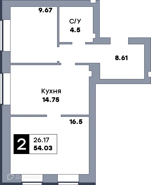 Планировка 2-комнатной квартиры 54.7 м² в ЖК Заречье, г. Самара — фото 6
