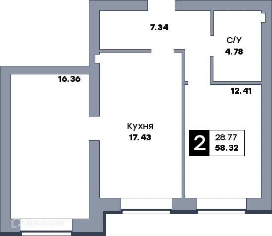 Планировка 2-комнатной квартиры 59.7 м² в ЖК Заречье, г. Самара — фото 1