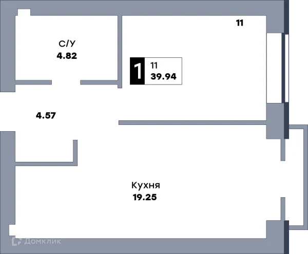 Планировка 1 комн. в ЖК Заречье