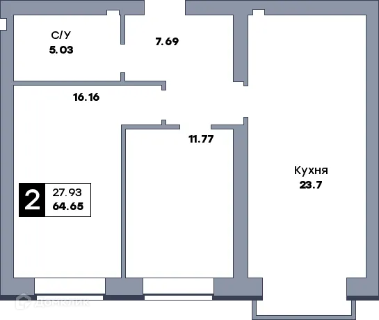 Планировка 2-комнатной квартиры 64.7 м² в ЖК Заречье, г. Самара — фото 6