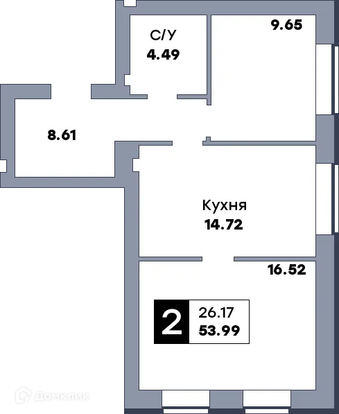 Планировка 2-комнатной квартиры 54.2 м² в ЖК Заречье, г. Самара — фото 1