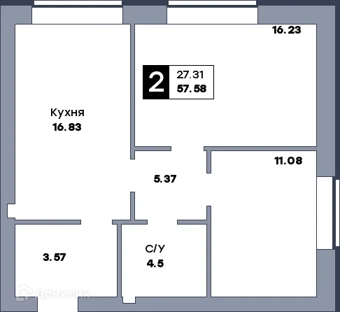 Планировка 2-комнатной квартиры 59.2 м² в ЖК Заречье, г. Самара — фото 1