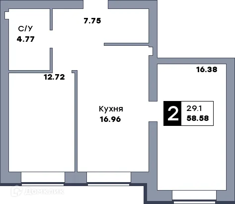 Планировка 2 комн. в ЖК Заречье