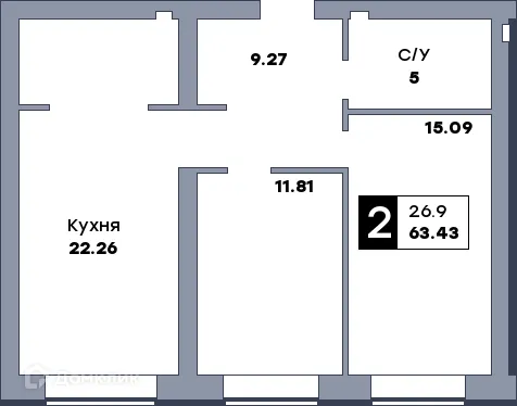 Планировка 2 комн. в ЖК Заречье
