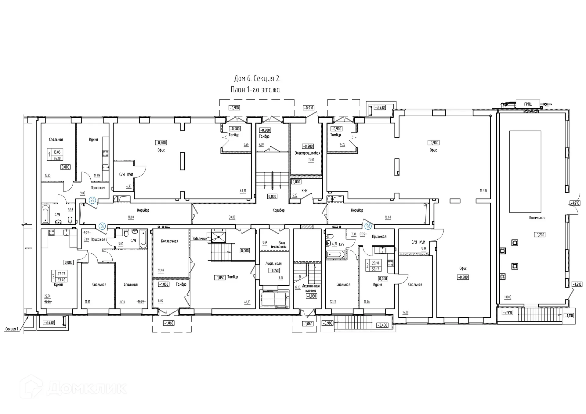 Планировка 2-комнатной квартиры 61.5 м² в ЖК Заречье, г. Самара — фото 2