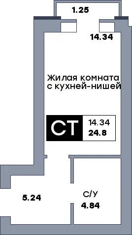 Планировка студии квартиры 24.8 м² в ЖК Заречье, г. Самара — фото 1