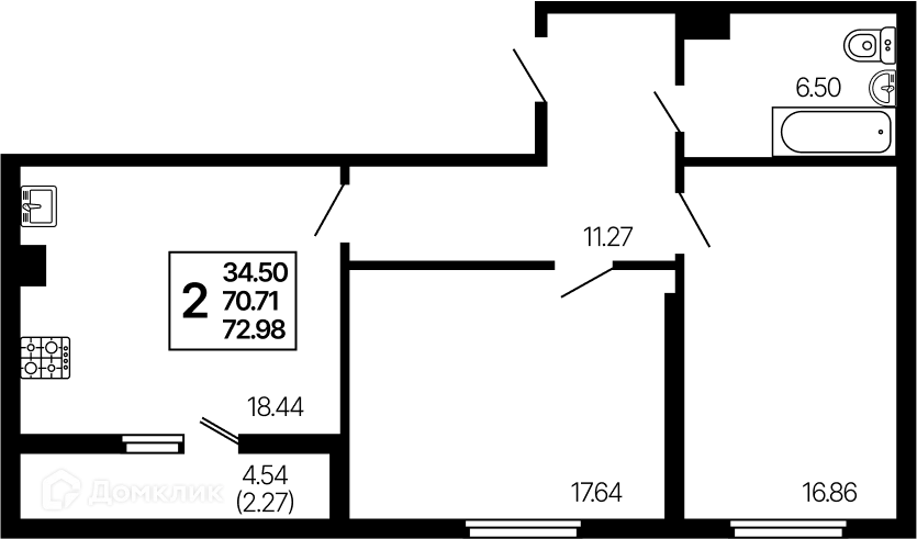 Планировка 2-комнатной квартиры 72.98 м² в ЖК Развитие, г. Самара — фото 1