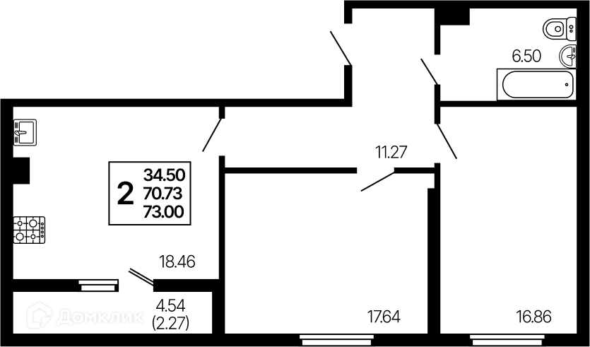 Планировка 2-комнатной квартиры 73 м² в ЖК Развитие, г. Самара — фото 1