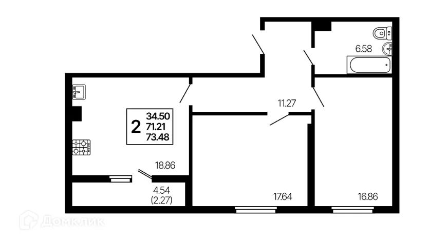 Планировка 2-комнатной квартиры 73.48 м² в ЖК Развитие, г. Самара — фото 1