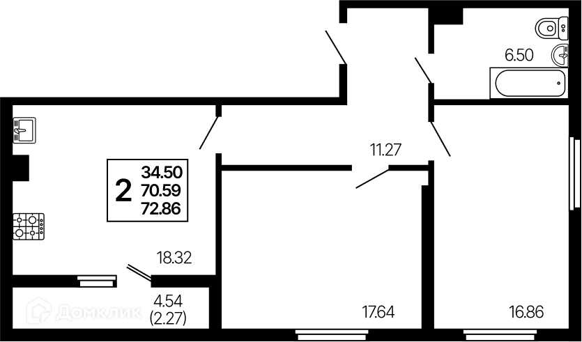 Планировка 2-комнатной квартиры 72.86 м² в ЖК Развитие, г. Самара — фото 1