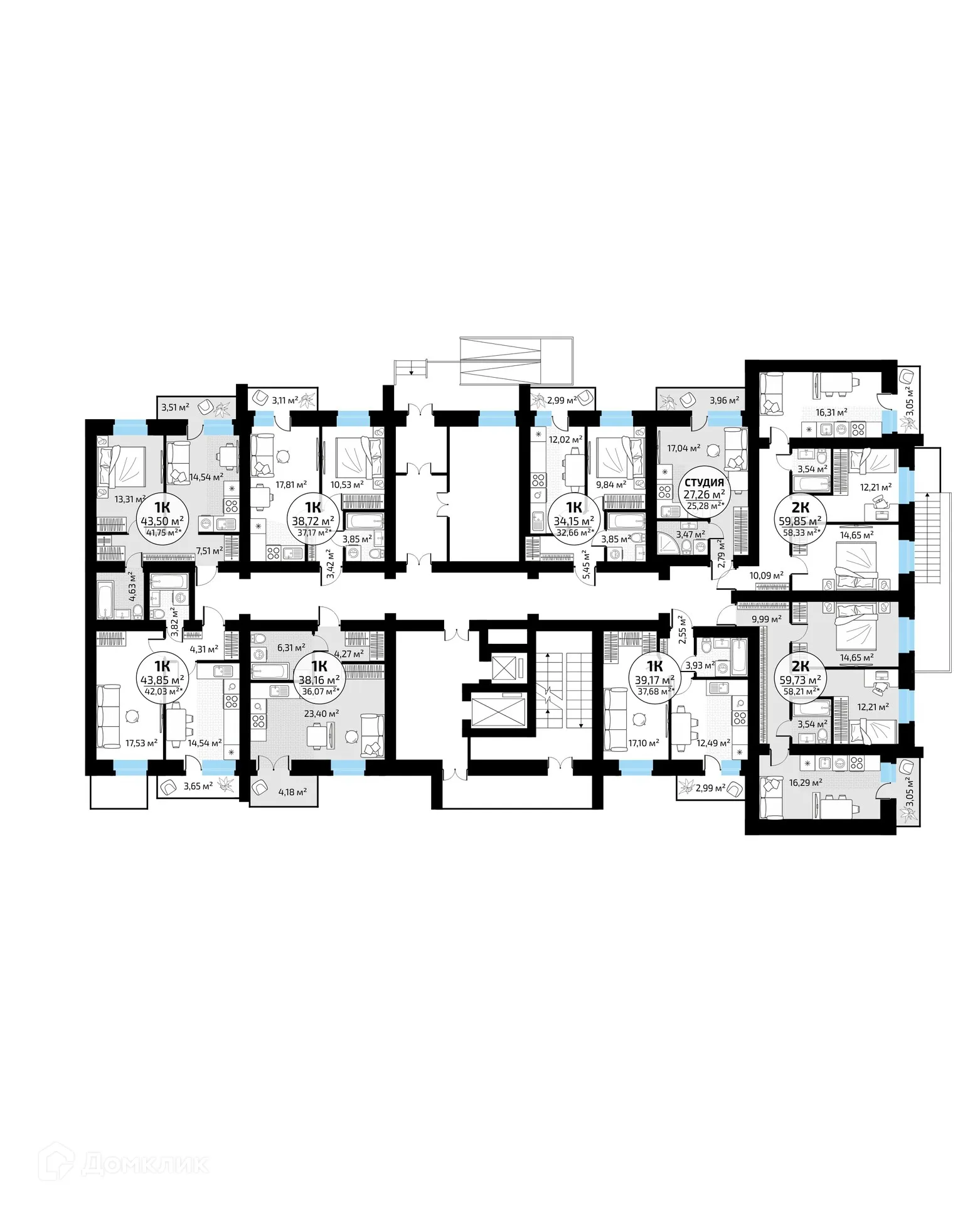 Планировка 2-комнатной квартиры 59.9 м² в ЖК "Новая Самара", г. Самара — фото 9