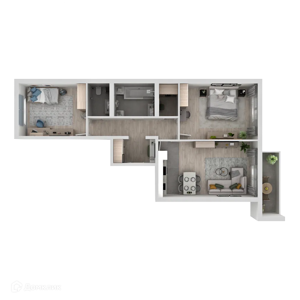 Планировка 2-комнатной квартиры 60.33 м² в ЖК "Новая Самара", г. Самара — фото 3