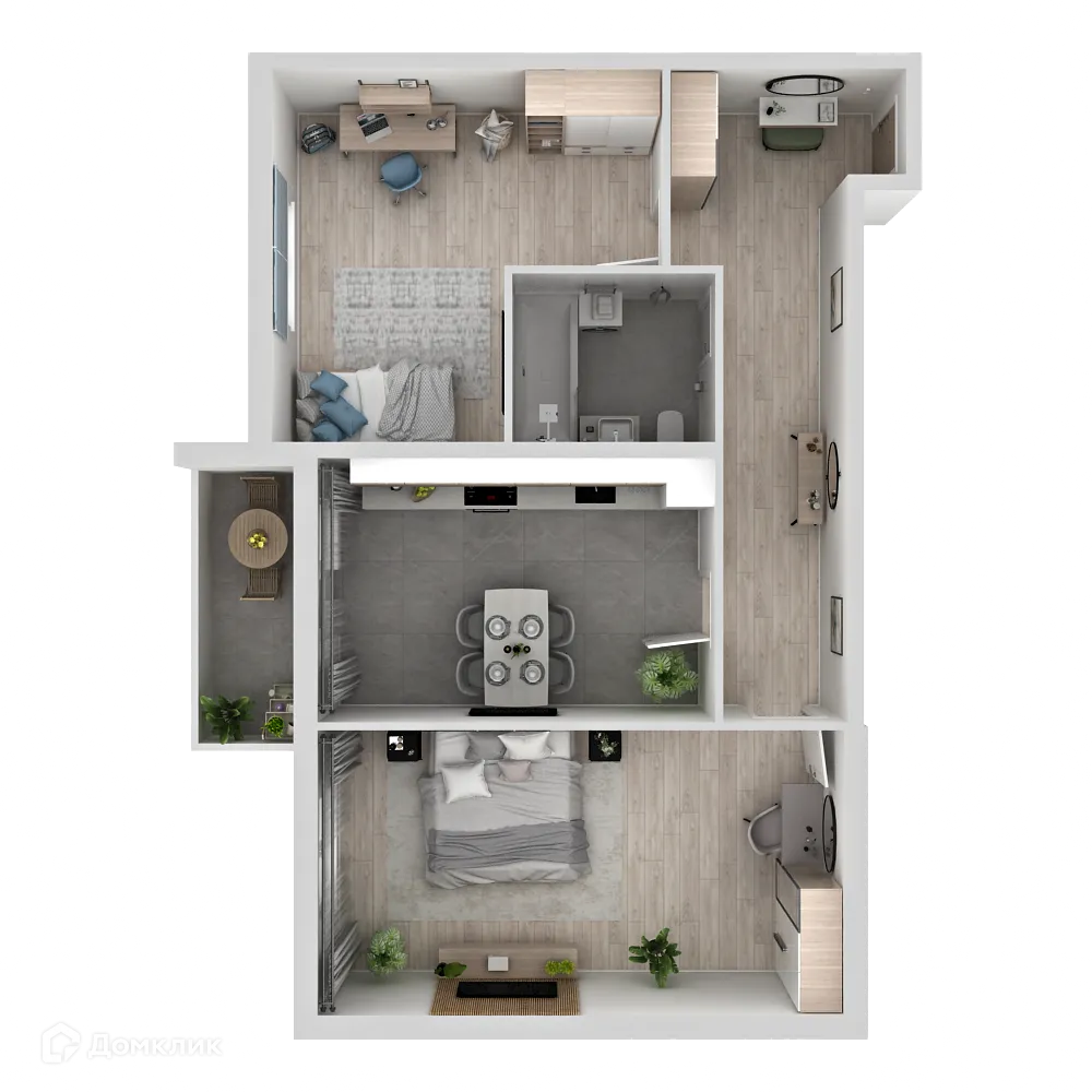 Планировка 2-комнатной квартиры 57.98 м² в ЖК "Новая Самара", г. Самара — фото 3