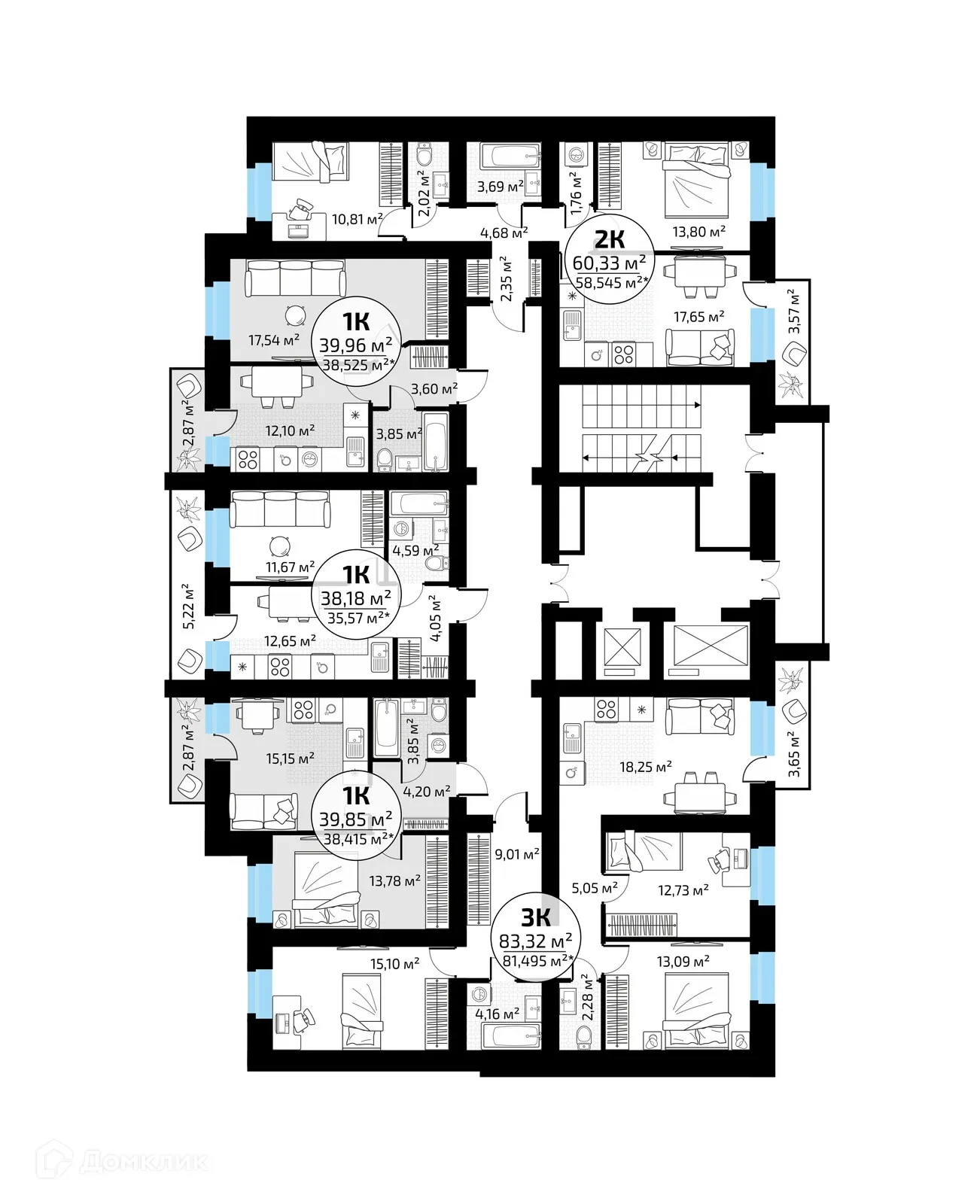 Планировка 3-комнатной квартиры 83.32 м² в ЖК "Новая Самара", г. Самара — фото 4