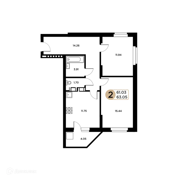 Планировка 2 комн. в ЖК Московский